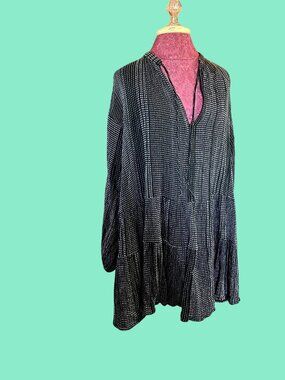 H&M Black & White Tiered Tunic Dress With Long Sleeves Size Small Made In India